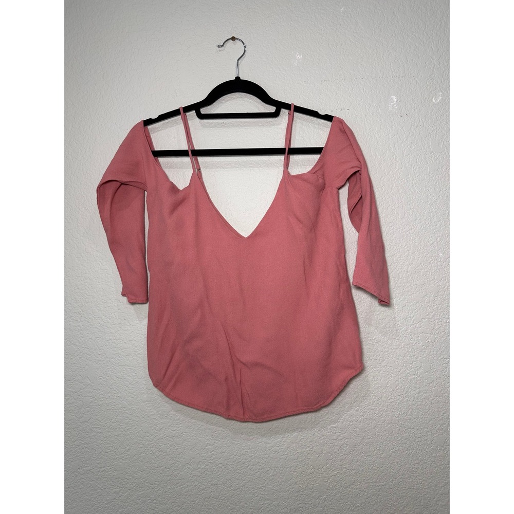 Reformation Pink Cold Shoulder V Neck Long Sleeve Top Size S